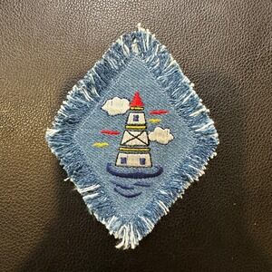 Denim Lighthouse Patch Embroidered Nautical Ocean Sea‎ Frayed Iron On Applique